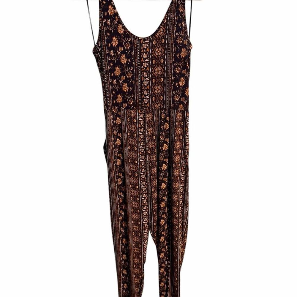 Ambiance brown jumpsuit with gold and cream floral pattern